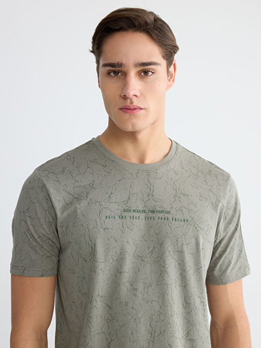 Bisiklet Yaka Bask?l? Erkek Ti??rt