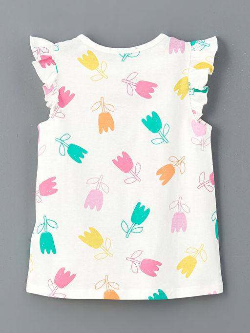 Bisiklet Yaka ?i?ekli K?z ?ocuk ?ortlu Pijama Tak?m?