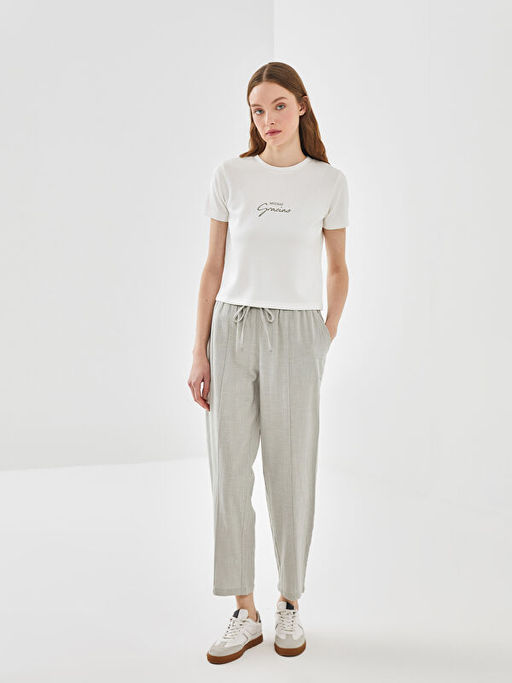 Bisiklet Yaka Bask?l? Kad?n Ti??rt