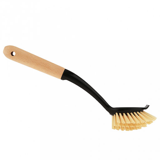 Щетка для посуды "Служанка" 29,3х7х6,3см, жесткая щетина ПВХ 2,5см, пластмассовый черный корпус, ручка бамбук (Китай)