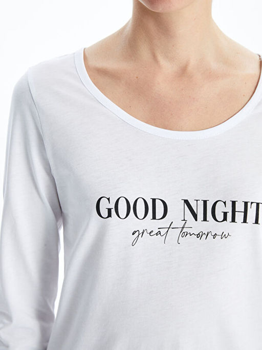 Bisiklet Yaka Bask?l? Kad?n Pijama Tak?m?