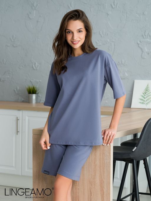 Трикотажная женская футболка оверсайз LINGEAMO серая ВФ-14 (84) фото 3