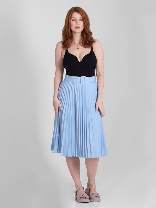 Плиссированная юбка миди с поясом - Almond фото 4