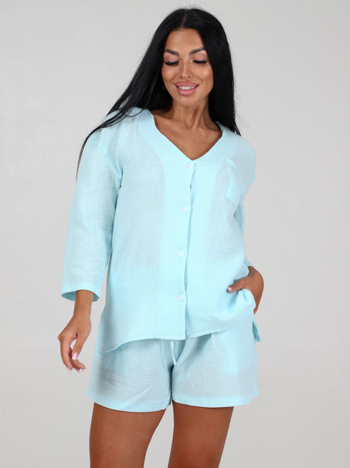 579 ПИЖАМА ЖЕНСКАЯ (шорты) (Голубой) - А-дина фото 3