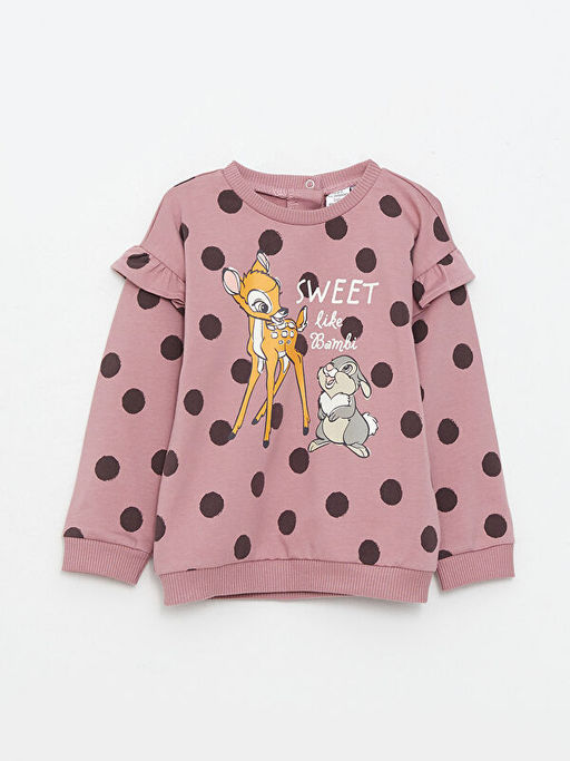 Bisiklet Yaka Uzun Kollu Bambi Bask?l? K?z Bebek Sweatshirt ve Tayt 2li Tak?m - Waikiki фото 2