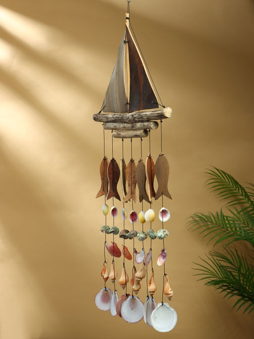 Музыка ветра «Рыбацкое судно», 35×3×103 см, дерево, ракушка