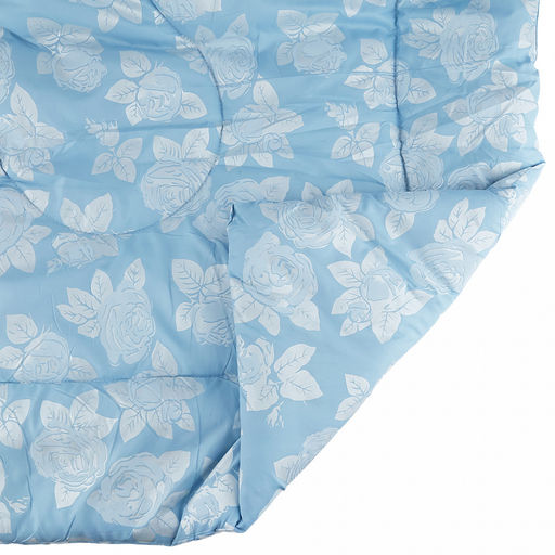 Одеяло Евро "Розы" на голубом, классическое/зимнее, 200х220см, наполнитель 400г/м2, файбер высшего сорта, чехол поплекс (пэ100%), стеганое, упак "Компакт" пакет ПВХ, еврослот, д25х55см/1,2кг, "Домашняя мода" (Россия)