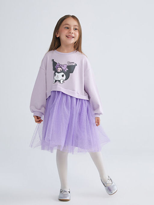 Bisiklet Yaka Kuromi Bask?l? K?z ?ocuk Elbise