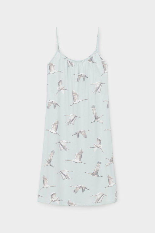 Е 10053/туманный голубой,журавли сорочка ночная жен