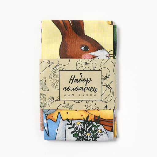 Набор кухонных полотенец «Доляна» Bee and bunny, 2 шт., 28×46 см, 100% хлопок, рогожка 160 г/м²