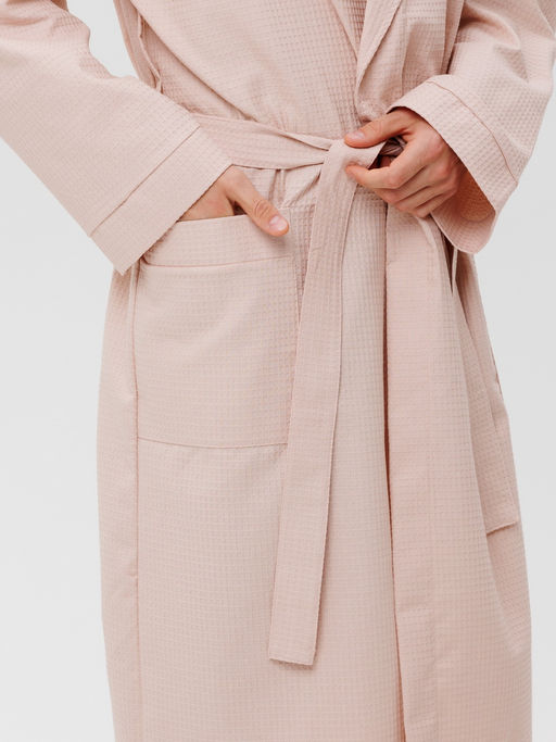 Мужской вафельный халат с шалькой бежевый В-04 (31)