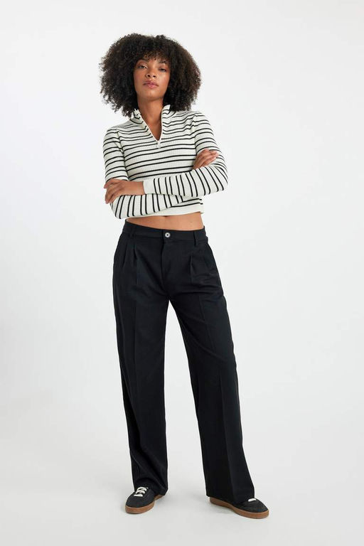 Широкие брюки с высокой талией и широкими брюками с вытачками стандартной длины - Defacto фото 5