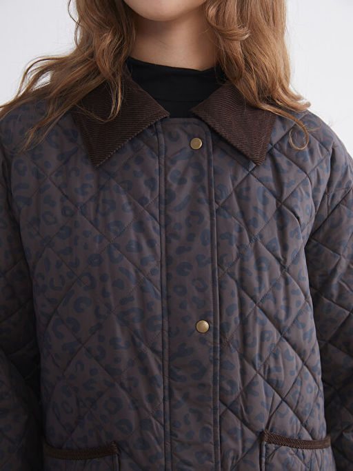 Kadife G?mlek Yaka Desenli Kad?n ?i?me Mont