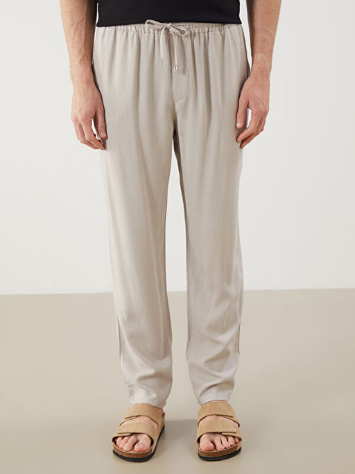 Standart Kal?p Keten Kar???ml? Erkek Pantolon