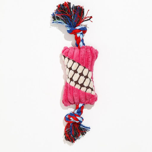 Игрушка мягкая для собак Особая кость на канате, с пищалкой, 25 см, микс цветов - Пижон фото 3