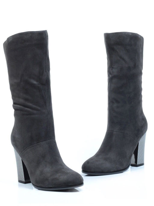 YF189-012M DARK GREY Полусапоги зимние женские (натуральная замша, натуральный мех (еврозима))