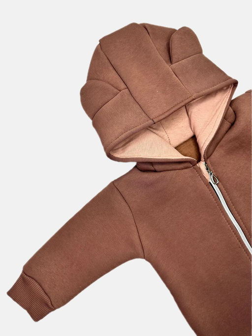 Комбинезон двунитка камыш, с капюшоном на молнии, без лапок, цвет капучино - Мамин малыш фото 2