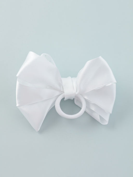 Цена за 6 шт. Бант для волос на резинке «Школьница», маленькие бусинки и блёстки, 12 см, белый