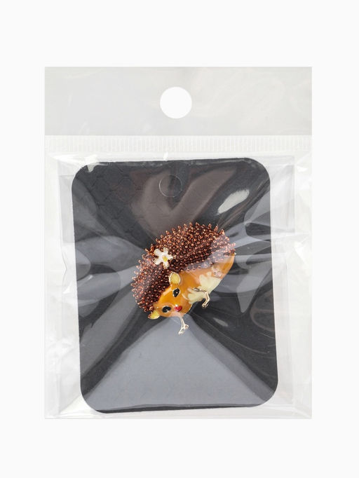 Брошь «Ежик» с цветами, цвет коричнево-оранжевый в золоте