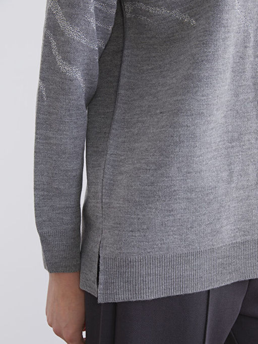 Bisiklet Yaka Desenli Kad?n Triko Kazak