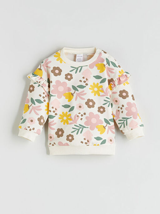 Bisiklet Yaka ?i?ekli K?z Bebek Sweatshirt ve Tayt 2li