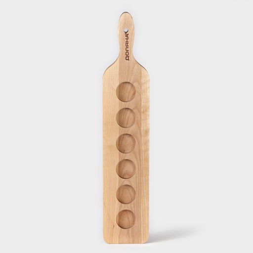 Доска для подачи шотов с ручкой Доляна, 45×9×1.8 см, на 6 рюмок, d=3.9 см, с пропиткой, дерево берёза