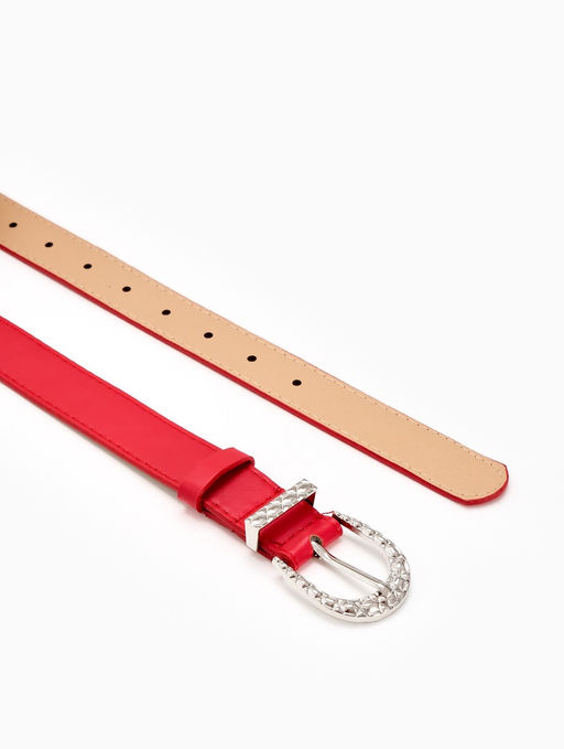 Ремень женский «Кэлли», 110×3 см, пряжка металл, серебристая, красный