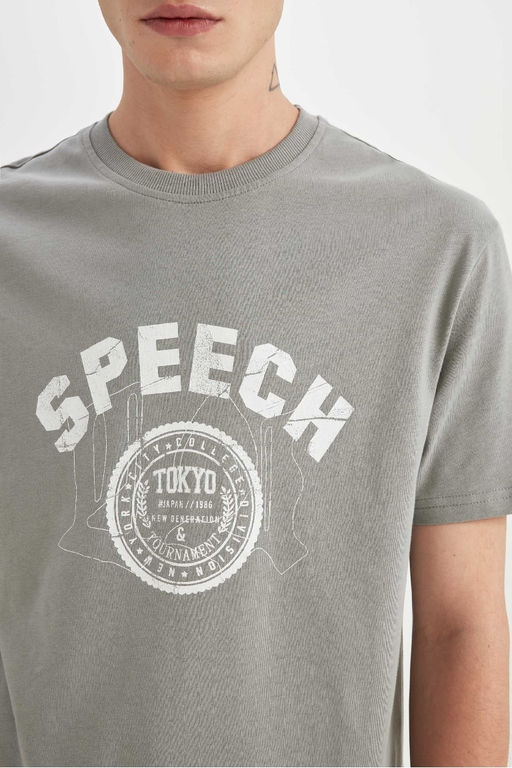 Футболка стандартного кроя с круглым вырезом и короткими рукавами с принтом - Defacto фото 4