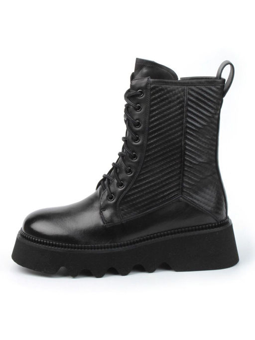 01-C1112-1 BLACK Ботинки демисезонные женские (натуральная кожа, байка)