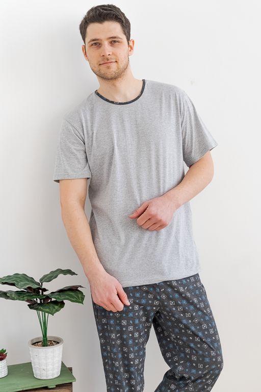 Пижама мужская из футболки с коротким рукавом и брюк из кулирки Генри антрацит - Амадэль фото 6