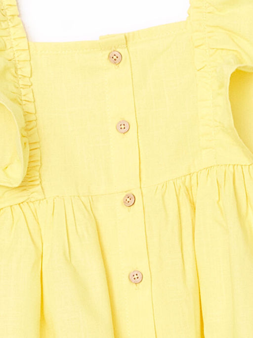 Kare Yaka Keten Kar???ml? K?z ?ocuk Elbise