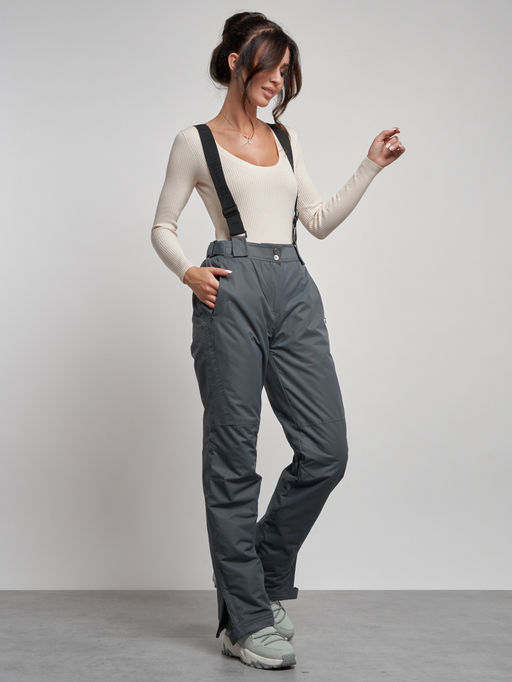 Полукомбинезон утепленный женский зимний горнолыжный серого цвета 7607Sr - Colannia фото 11