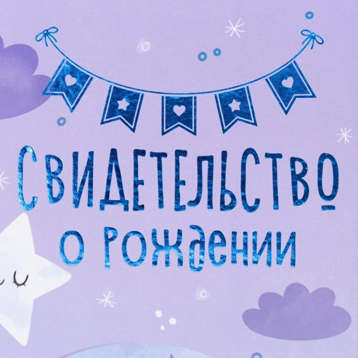 Свидетельство о рождении Месяц тиснение, фиолетовый фон, А5 - Дарим Красиво фото 2