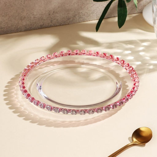 Тарелка Розе, 19.5?19.5?2 см, стекло, каёмка розовая