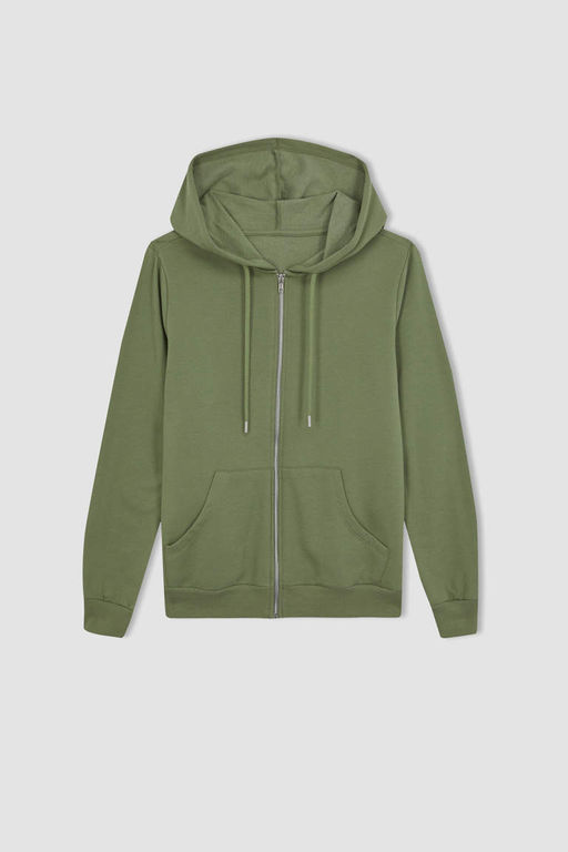 Базовая толстовка на молнии с капюшоном обычного кроя - Defacto фото 8