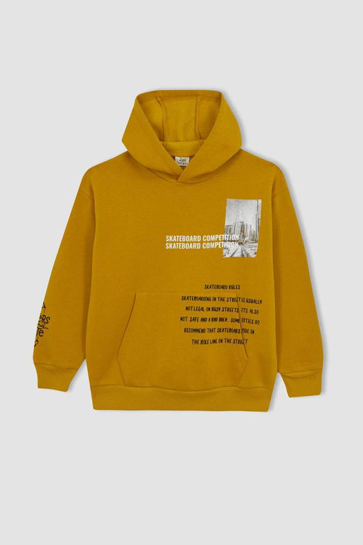 Толстый свитшот оверсайз с капюшоном для мальчика - Defacto фото 9