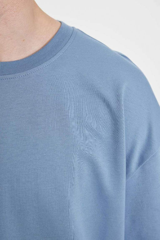 Футболка оверсайз с круглым вырезом из плотной ткани с короткими рукавами - Defacto фото 6