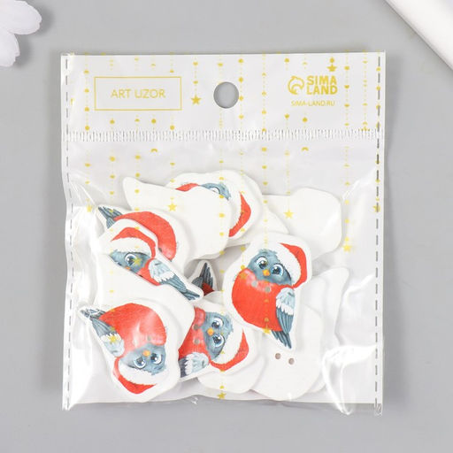 Набор пуговиц для творчества дерево «Снегирь в колпаке», набор 15 шт., 3.3×2.8 см