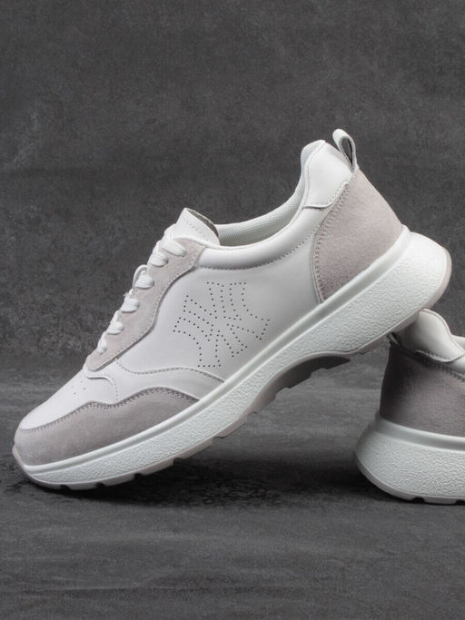 03-YC527-2 WHITE/GRAY Кроссовки женские (натуральная кожа)