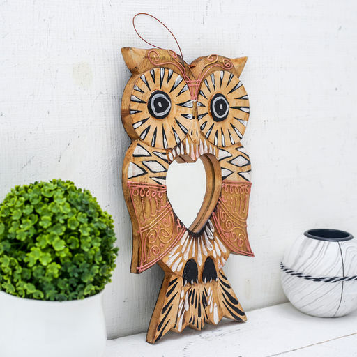 Зеркальное панно Сова с сердцем, 1.3?14?24 см, дерево