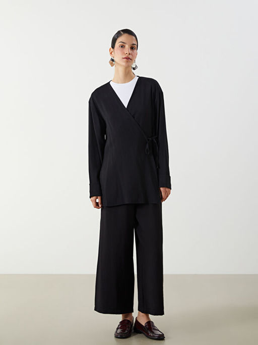 Kruvaze Yaka Keten Kar???ml? Kad?n Kimono