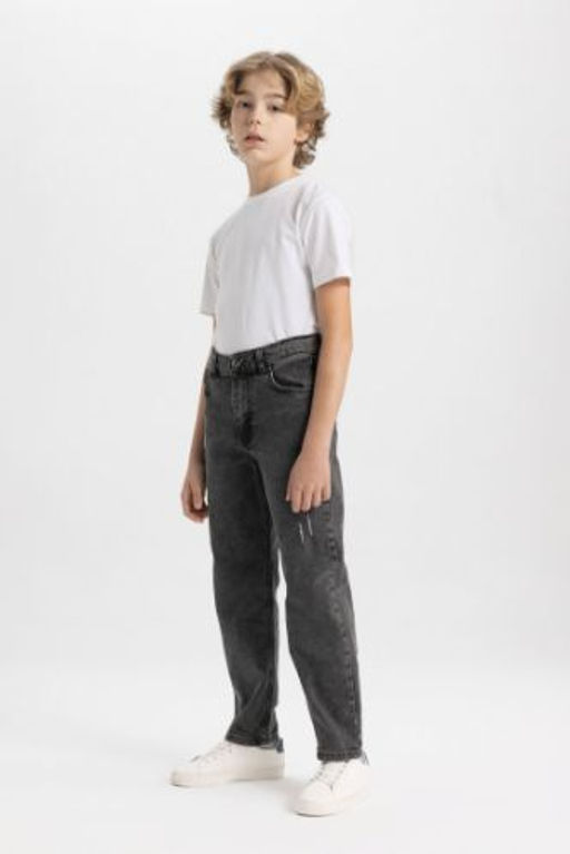 Erkek Cocuk Straight Fit Y?rt?k Detayl? Duz Paca Jean Pantolon