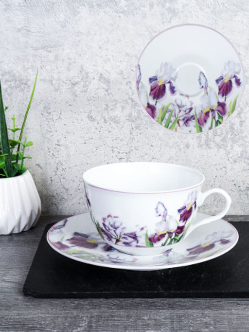 Чайная пара 2 предмета 270 мл тонкостенный Ирисы/ LY-1205 / в подарочной упаковке - Галеонтрейд фото 2