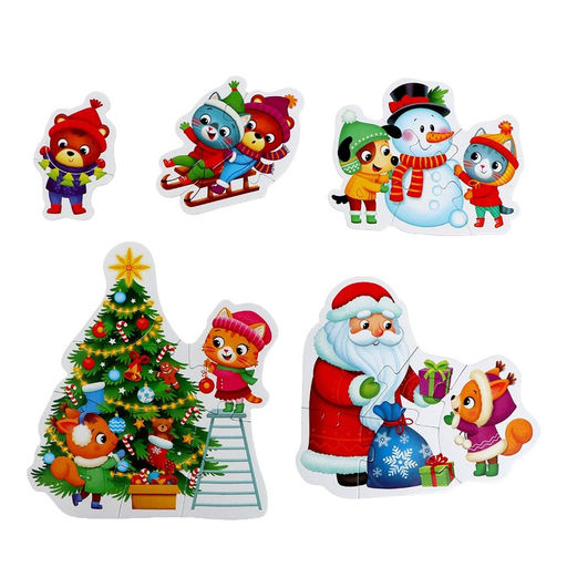 Макси-пазлы в металлической коробке Новогоднее чудо, 5 пазлов, 20 деталей - Puzzle time фото 2