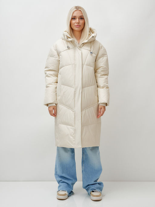Пальто летучая мышь женское с капюшоном зимнее бежевого цвета 9616B - Mtforce фото 9