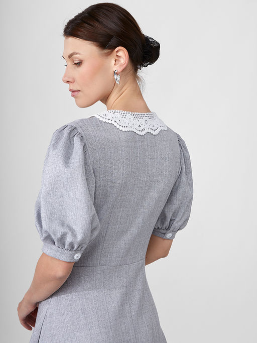 Платье с кружевным воротником OD-888-2 св.серый