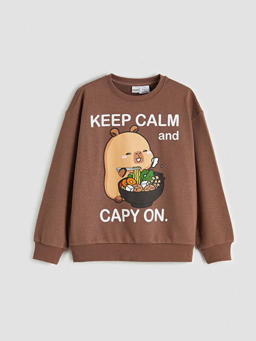 Capyfun Bask?l? Bisiklet Yaka K?z ?ocuk Sweatshirt