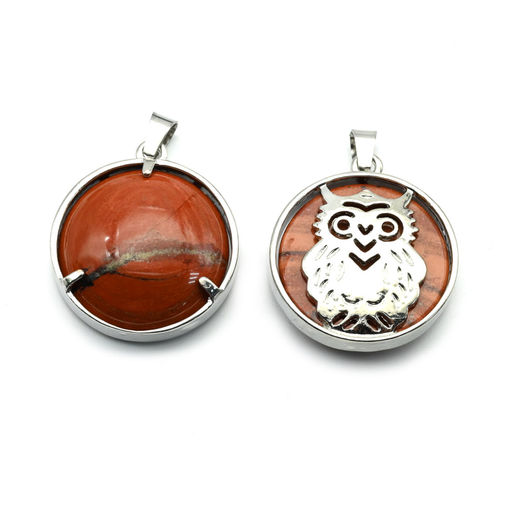 Подвеска Сова 27*27мм с яшмой красной