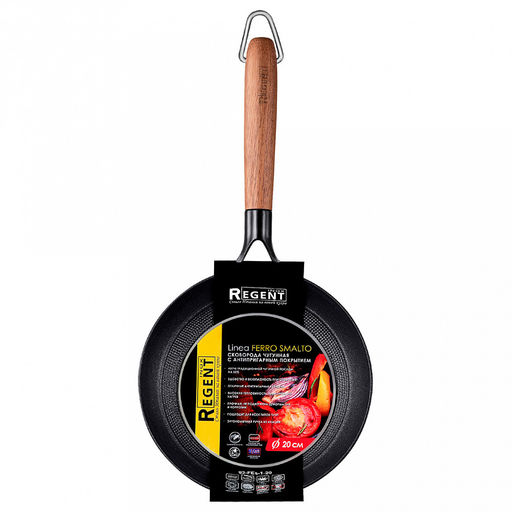 Сковорода чугунная Ferro Smalto д20см, h4см, s2,5мм, дно s4мм, многослойное антипригарное покрытие, рефленое дно в виде сот, эргономичная ручка из акации, Regent (Китай) - Домашняя мода фото 2