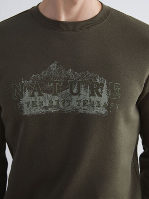 Bisiklet Yaka Bask?l? Erkek Sweatshirt